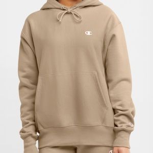 Champion Reverse Weave Oversized Hoodie Tan/Cream, C logo